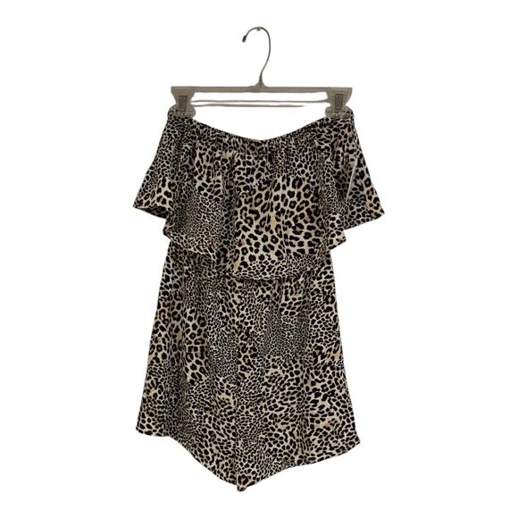 Jolie & Joy Women’s size S Leopard Animal Print Strapless Ruffles Romper NWT - Picture 2 of 7
